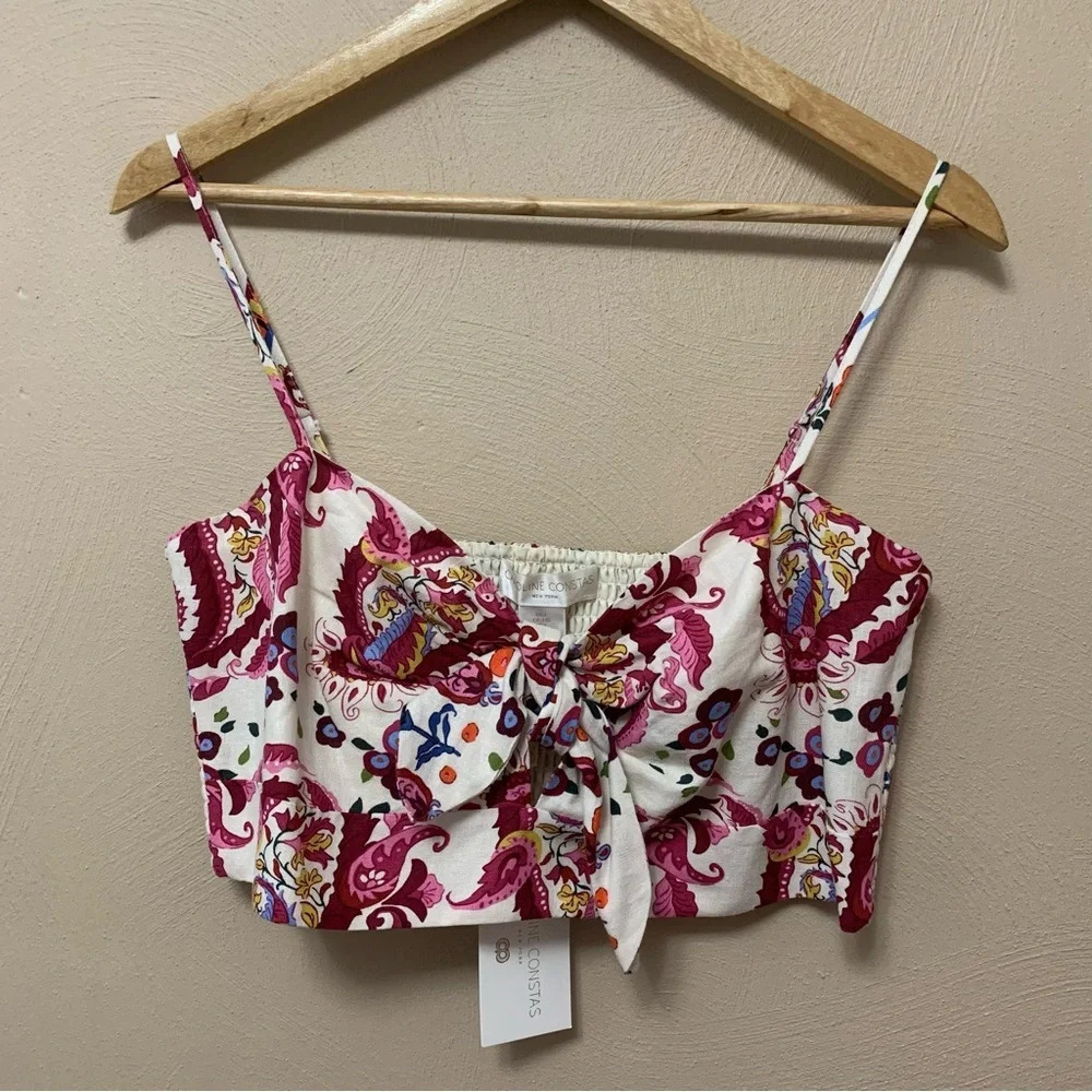 Caroline Constas Linen Blend Knot Crop Top Size Large NWT New